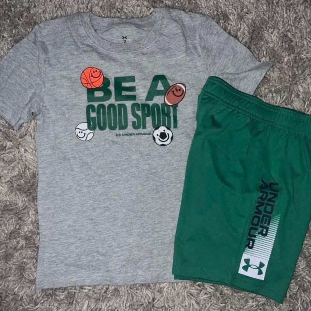 Under Armour Gray Tee and Green Shorts Set